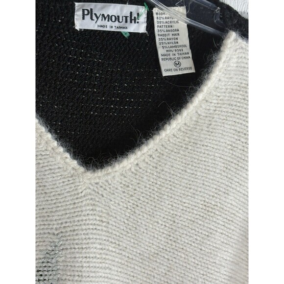 Plymouth Vintage Black w/ White Soft Angora Rayon Blend Sweater Woman Sz Medium - Picture 7 of 8